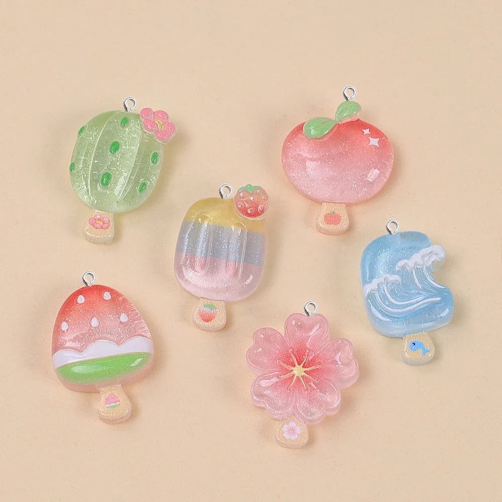 Resin Art Keychain - 10Pcs Kawaii Summer Popsicle Resin Pendants