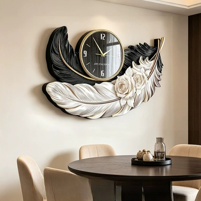 High-end Feather Design Wall C - Resin Art Wall Clock ulasan dan harga