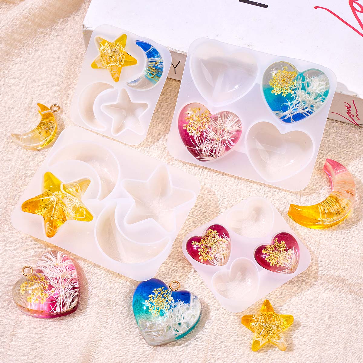 Heart Star Moon Pendant Silico - Resin Art Kit With Molds ulasan dan harga