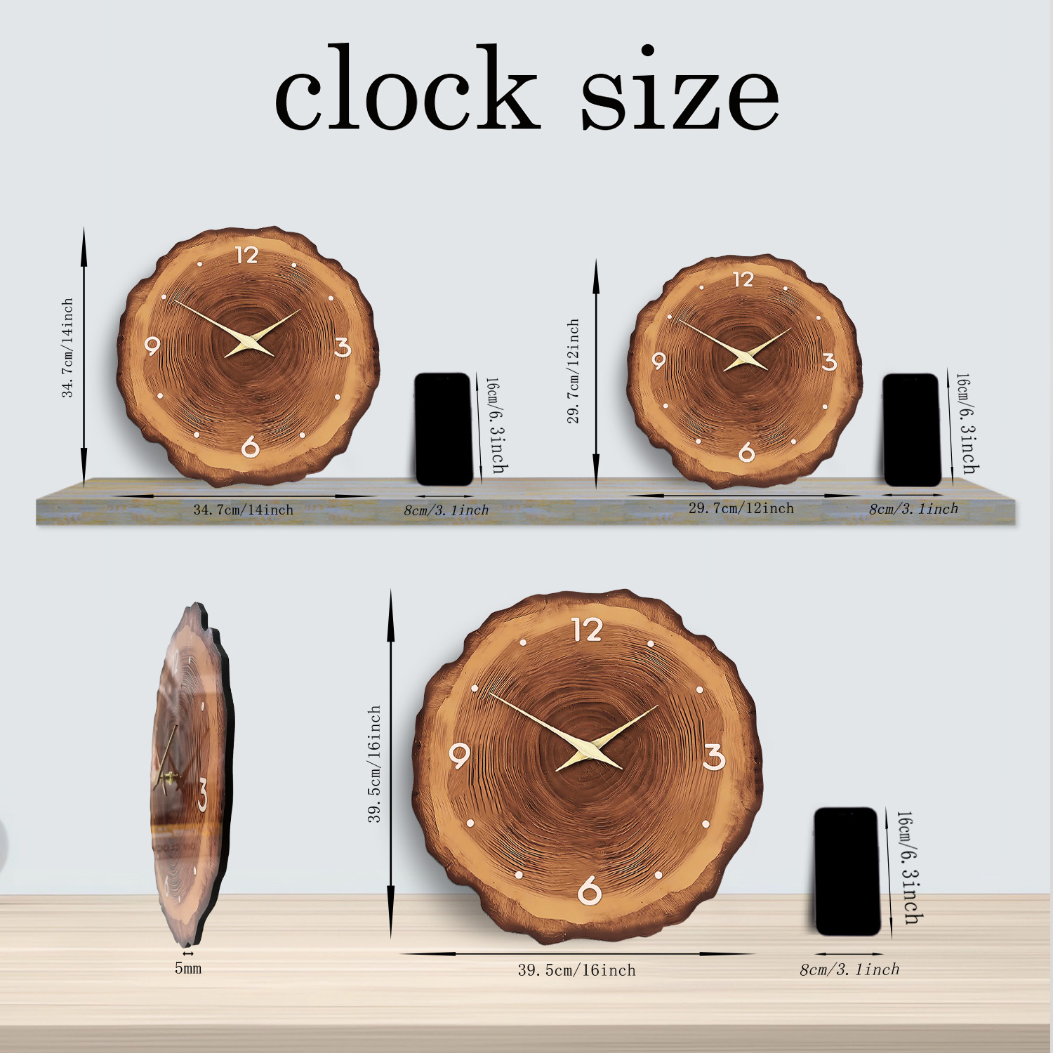 1pc wooden ring veneer wall cl - Resin Art Wall Clock ulasan dan harga